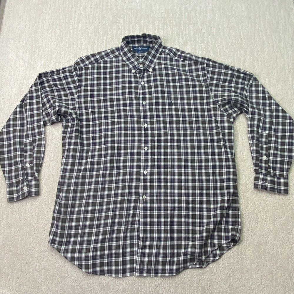 Ralph Lauren Blake Button Down Shirt Mens Large Brown Plaid Check Long Sleeve